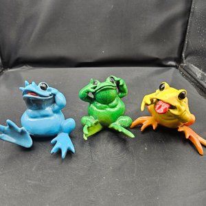 Kittys Critters See Hear Speak No Evil Frogs Blue Green Orange 2001 Set of 3